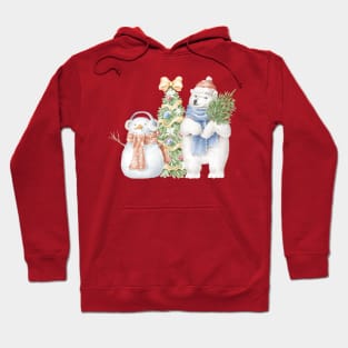 Polar bear and snowman in front of christmas tree Hoodie